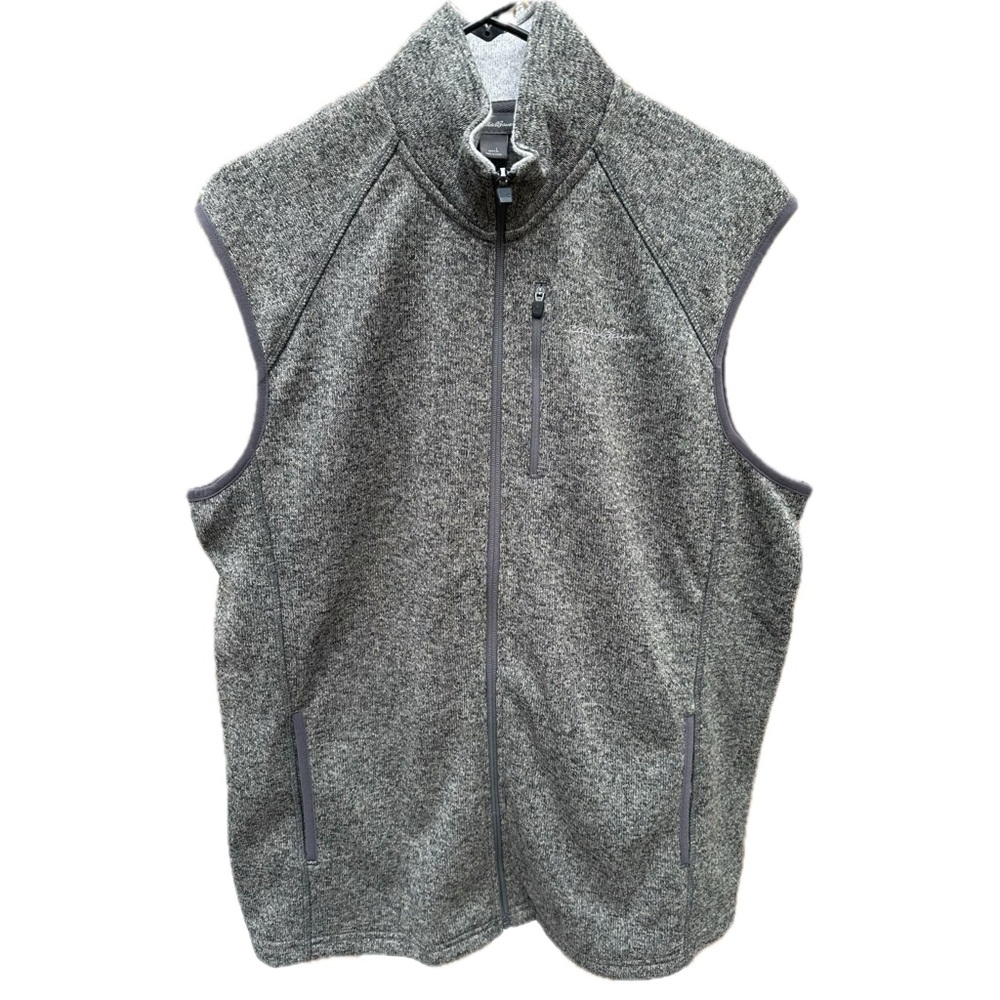 Eddie Bauer Men’s Large Gray Full Zip Fleece Vest | Sweater Knit | Excellent